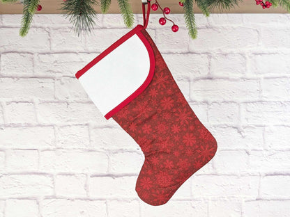 Blank Red Snowflakes Christmas Stocking with Cross Stitchable Cuff - Curved Style