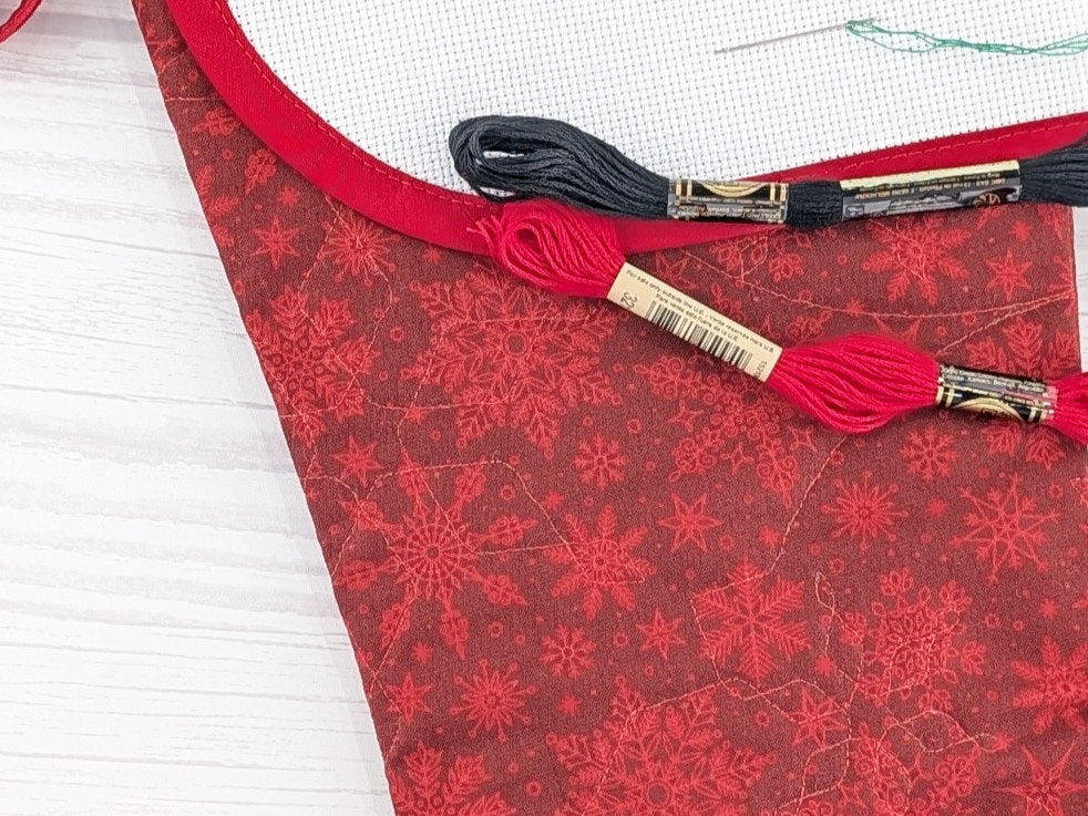 Blank Red Snowflakes Christmas Stocking with Cross Stitchable Cuff - Curved Style
