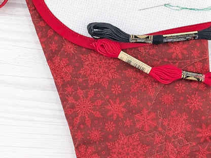 Blank Red Snowflakes Christmas Stocking with Cross Stitchable Cuff - Curved Style