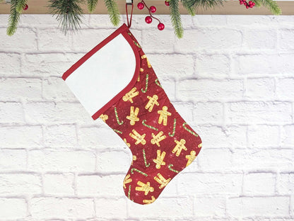 Blank Red Gingerbread Christmas Stocking with Cross Stitchable Cuff - Curved Style