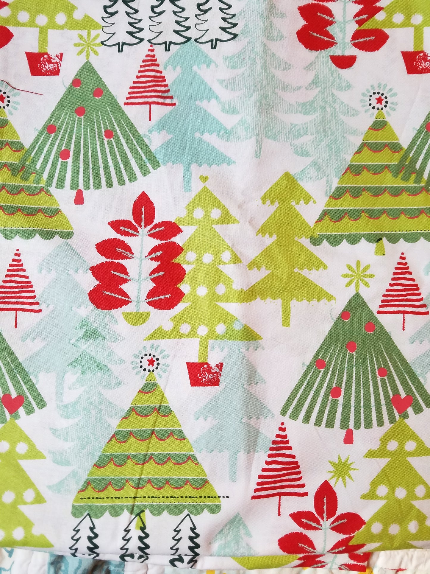 Christmas Stocking with Blank Cross Stitchable Aida Cuff | Quilted and Fully Lined - Retro Trees White