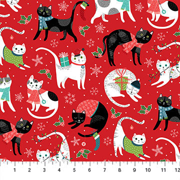 Christmas Stocking with Blank Cross Stitchable Aida Cuff | Quilted and Fully Lined - Santa Paws Cats Red