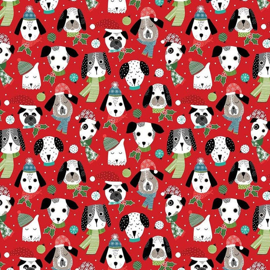 Christmas Stocking with Blank Cross Stitchable Aida Cuff | Quilted and Fully Lined - Santa Paws Dog Heads Red