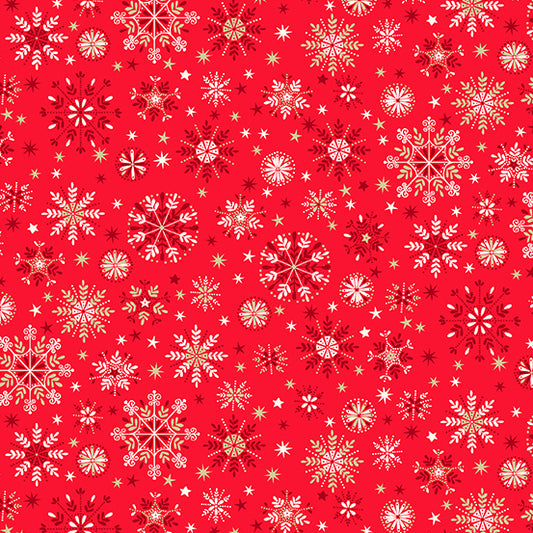 Christmas Stocking with Blank Cross Stitchable Aida Cuff | Quilted and Fully Lined - Makower Scandi 22 Snowflakes Red