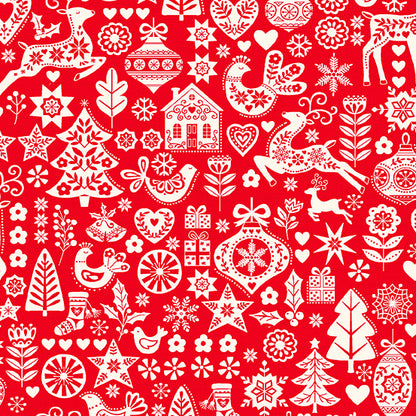 Christmas Stocking with Blank Cross Stitchable Aida Cuff | Quilted and Fully Lined - Makower Scandi 23 Mix Red