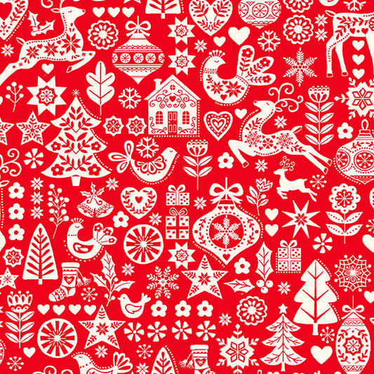 Christmas Stocking with Blank Cross Stitchable Aida Cuff | Quilted and Fully Lined - Makower Scandi 23 Mix Red