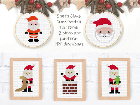 Christmas Cross Stitch Pattern Set - 2 sizes per motif | Perfect for Stocking Cuffs or Holiday Ornaments | Santa Set