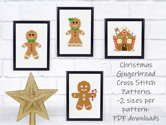 Christmas Cross Stitch Pattern Set - 2 sizes per motif | Perfect for Stocking Cuffs or Holiday Ornaments | Gingerbread Set