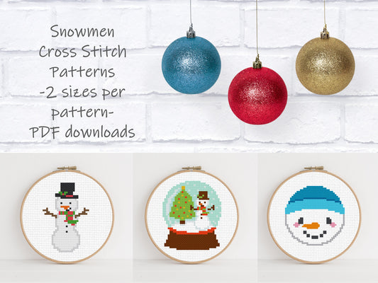 Christmas Cross Stitch Pattern Set - 2 sizes per motif | Perfect for Stocking Cuffs or Holiday Ornaments | Snowman Set