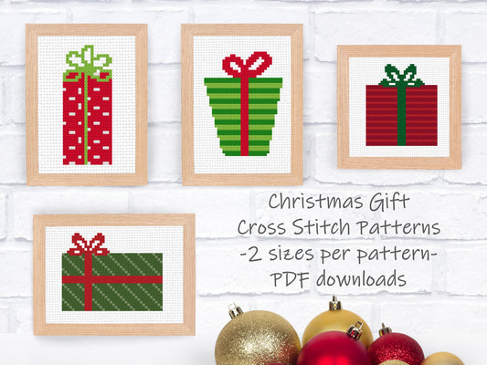 Christmas Cross Stitch Pattern Set - 2 sizes per motif | Perfect for Stocking Cuffs or Holiday Ornaments | Christmas Gifts Set