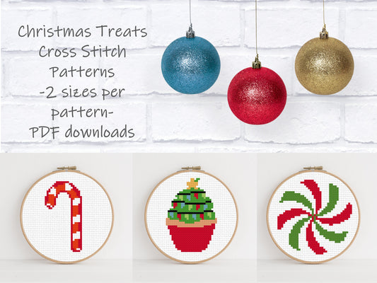 Christmas Cross Stitch Pattern Set - 2 sizes per motif | Perfect for Stocking Cuffs or Holiday Ornaments | Christmas Treats Set