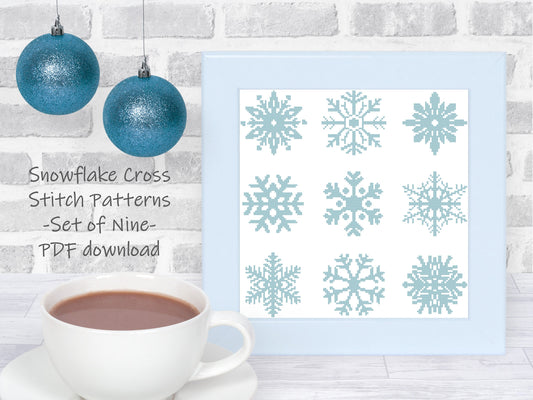 Christmas Cross Stitch Pattern Set of Nine Snowflakes | Perfect for Stocking Cuffs or Holiday Ornaments | Snowflake Set