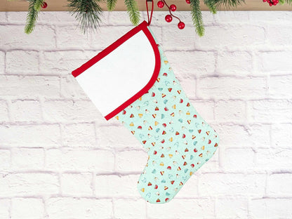 Blank Aqua Snow Hats Christmas Stocking with Cross Stitchable Cuff - Curved Style