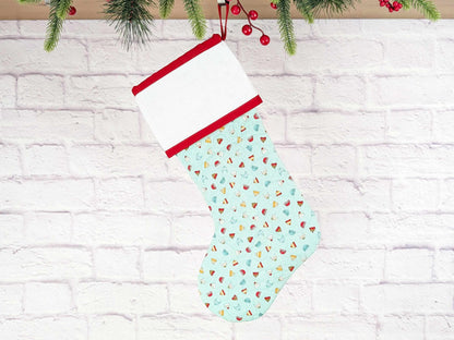 Blank Aqua Snow Hats Christmas Stocking with Cross Stitchable Cuff - Straight Style