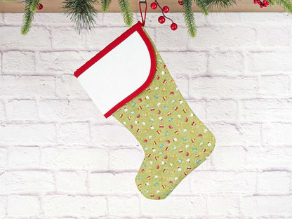 Blank Green Snow Hats Christmas Stocking with Cross Stitchable Cuff - Curved Style