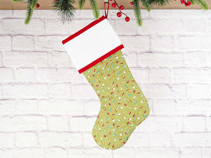 Blank Green Snow Hats Christmas Stocking with Cross Stitchable Cuff - Straight Style