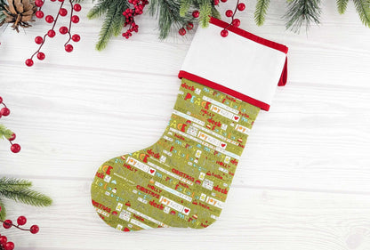 Blank Green Words Christmas Stocking with Cross Stitchable Cuff - Straight Style