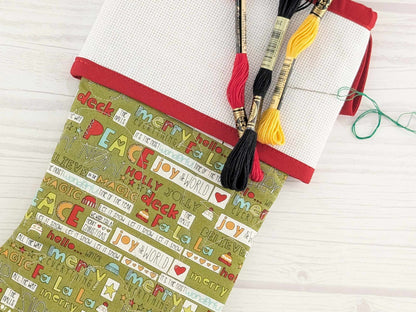 Blank Green Words Christmas Stocking with Cross Stitchable Cuff - Straight Style