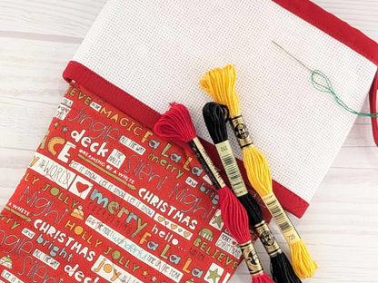 Blank Red Words Christmas Stocking with Cross Stitchable Cuff - Straight Style