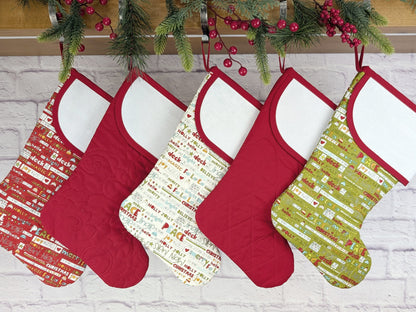 Blank White Holiday Words Christmas Stocking with Cross Stitchable Cuff - Curved Style