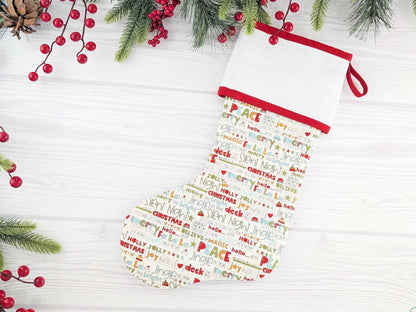 Blank White Words Christmas Stocking with Cross Stitchable Cuff - Straight Style