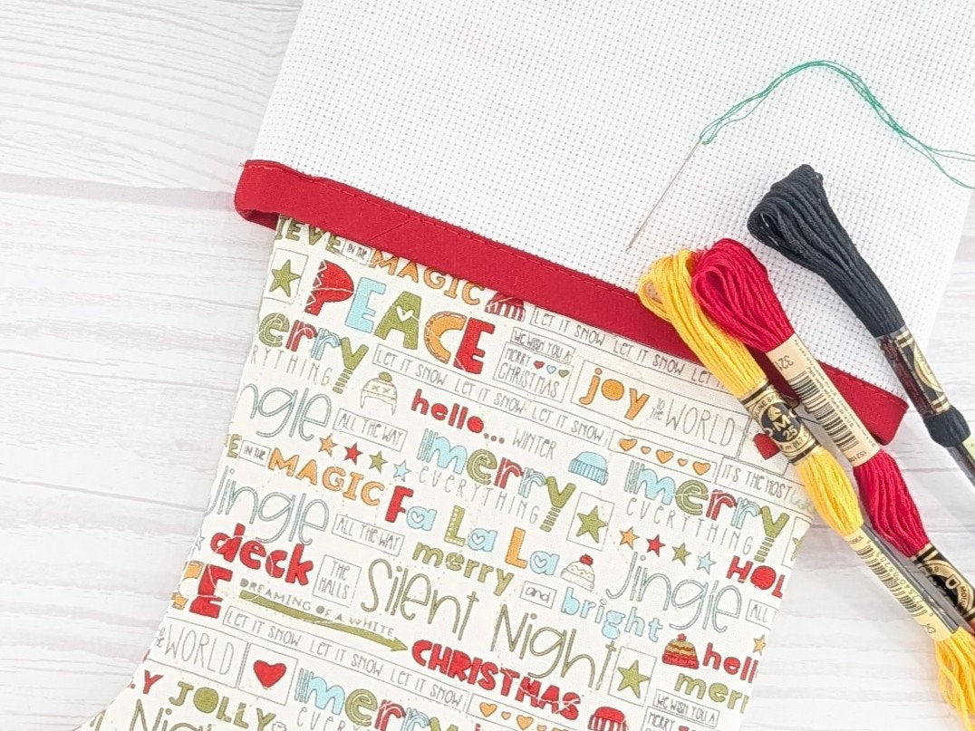 Blank White Words Christmas Stocking with Cross Stitchable Cuff - Straight Style