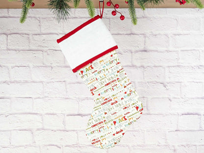 Blank White Words Christmas Stocking with Cross Stitchable Cuff - Straight Style