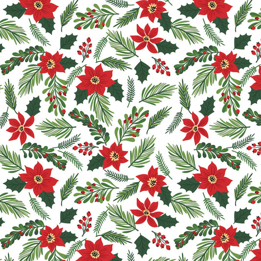 Christmas Stocking with Blank Cross Stitchable Aida Cuff | Quilted and Fully Lined - Magic of Christmas Floral White