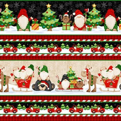 Christmas Stocking with Blank Cross Stitchable Aida Cuff | Quilted and Fully Lined - Timber Gnomes Stripe