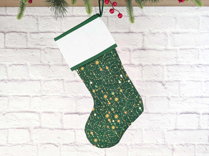 Blank Green Sparkle Swirls Christmas Stocking with Cross Stitchable Cuff - Straight Style