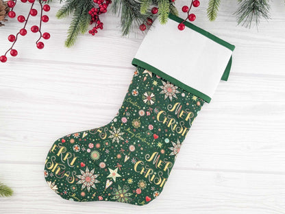 Blank Green Sparkle Mix Christmas Stocking with Cross Stitchable Cuff - Straight Style