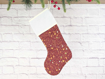 Blank Red Sparkle Swirls Christmas Stocking with Cross Stitchable Cuff - Straight Style