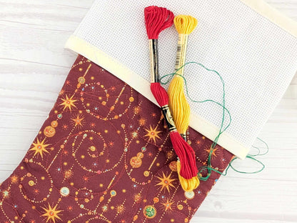 Blank Red Sparkle Swirls Christmas Stocking with Cross Stitchable Cuff - Straight Style