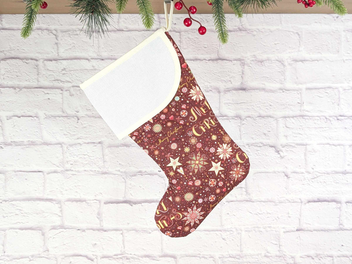 Blank Red Sparkle Mix Christmas Stocking with Cross Stitchable Cuff - Curved Style