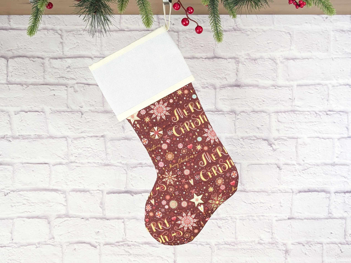 Blank Red Sparkle Mix Christmas Stocking with Cross Stitchable Cuff - Straight Style