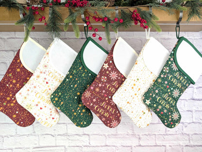 Blank White Sparkle Mix Christmas Stocking with Cross Stitchable Cuff - Curved Style