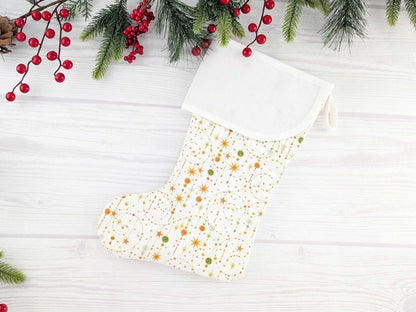 Blank White Sparkle Star Swirls Christmas Stocking with Cross Stitchable Cuff - Curved Style