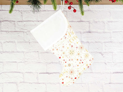 Blank White Sparkle Mix Christmas Stocking with Cross Stitchable Cuff - Curved Style