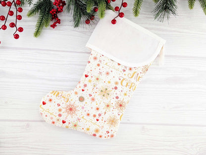 Blank White Sparkle Mix Christmas Stocking with Cross Stitchable Cuff - Curved Style
