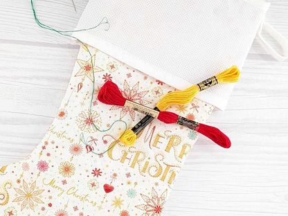 Blank White Sparkle Mix Christmas Stocking with Cross Stitchable Cuff - Straight Style
