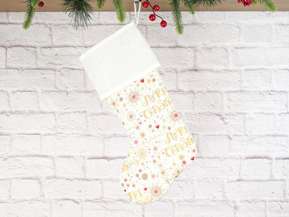 Blank White Sparkle Mix Christmas Stocking with Cross Stitchable Cuff - Straight Style