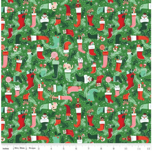 Christmas Stocking with Blank Cross Stitchable Aida Cuff | Quilted and Fully Lined - Twas Stockings Green