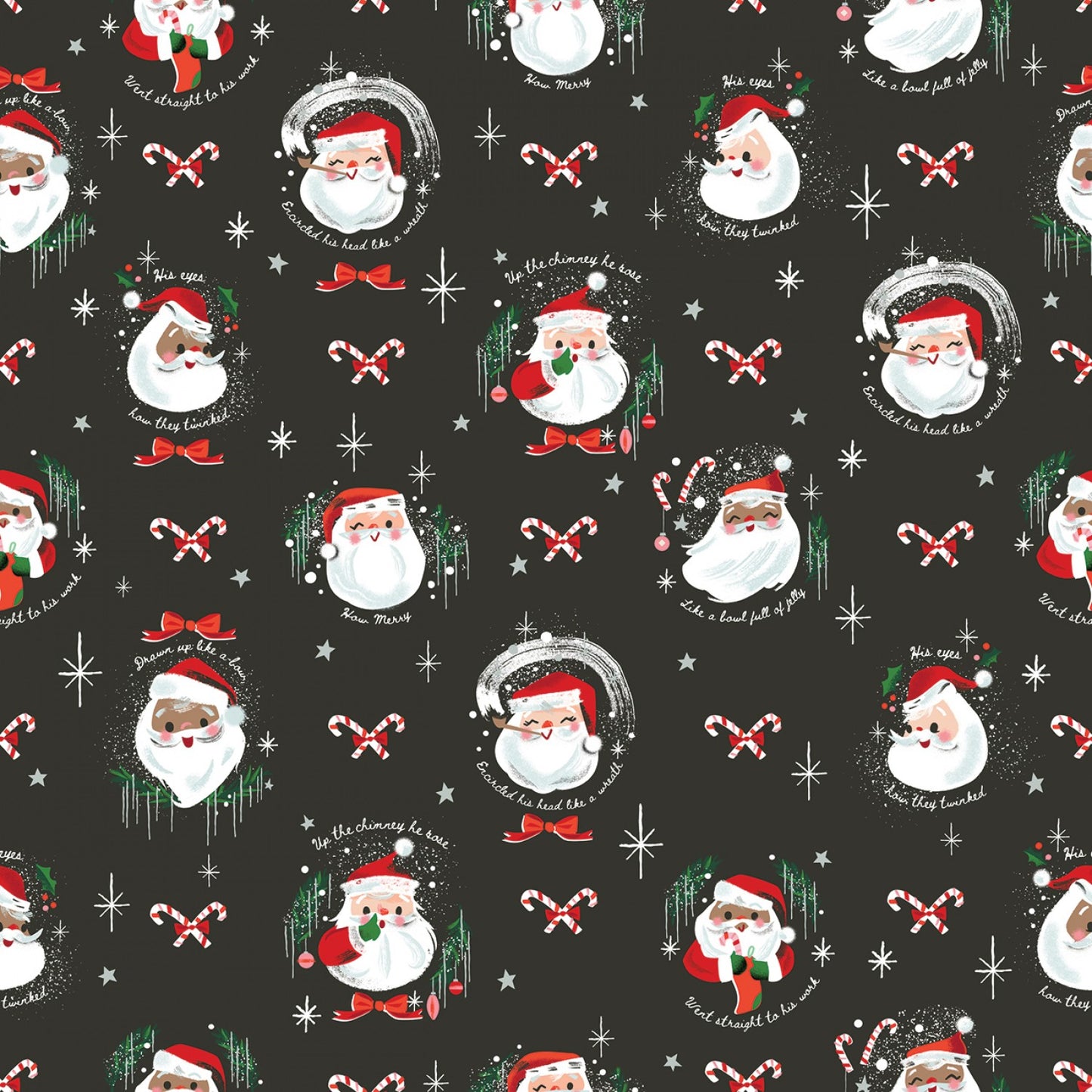 Christmas Stocking with Blank Cross Stitchable Aida Cuff | Quilted and Fully Lined - Twas Santas Black