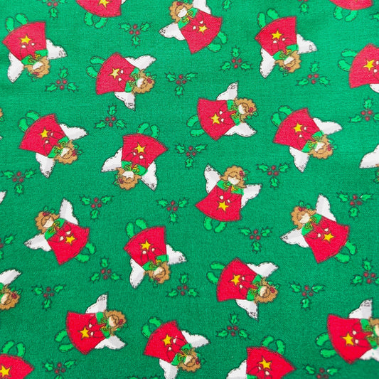 Christmas Stocking with Blank Cross Stitchable Aida Cuff | Quilted and Fully Lined - Vintage Small Angels Green