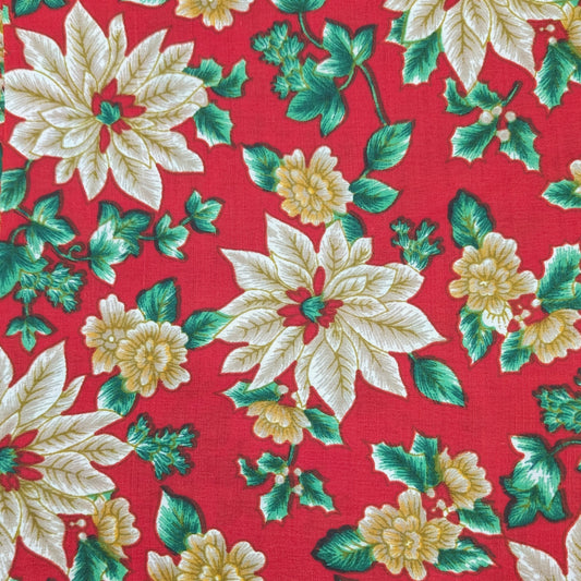 Christmas Stocking with Blank Cross Stitchable Aida Cuff | Quilted and Fully Lined - Vintage Poinsettias Red