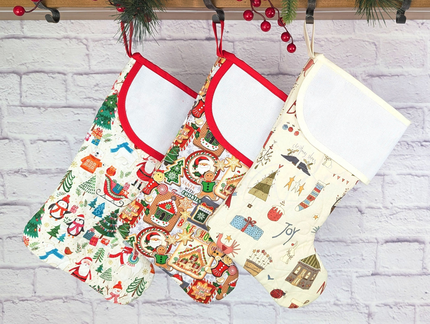 blank cross-stitchable Christmas stockings