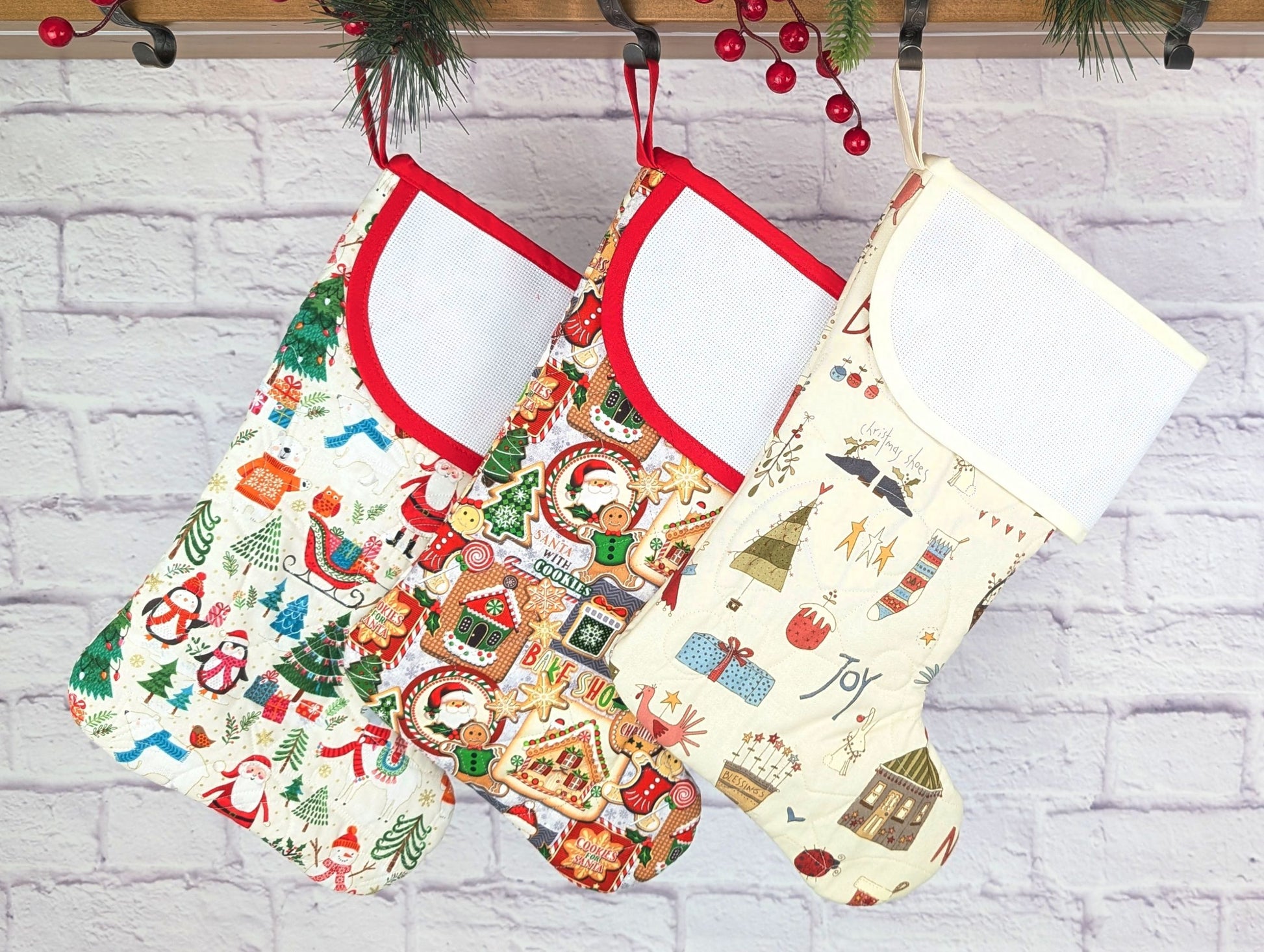 blank cross-stitchable Christmas stockings