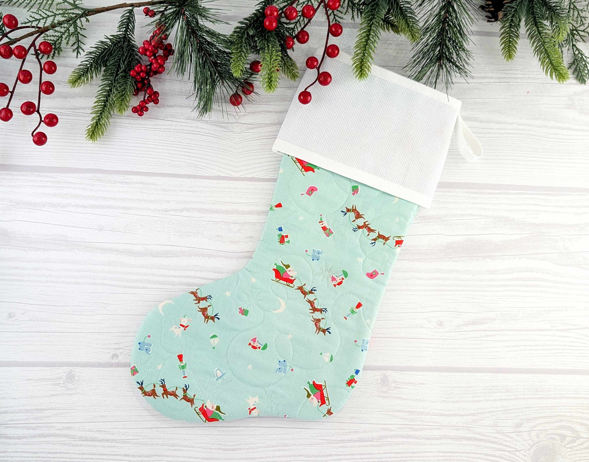 Blank Aqua North Pole Christmas Stocking with Cross Stitchable Cuff - Straight Style
