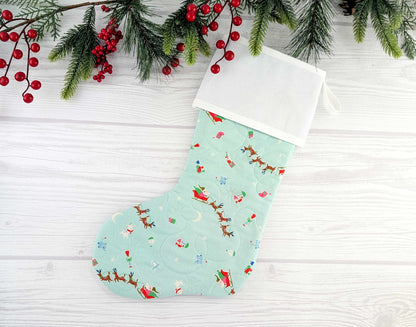 Blank Aqua North Pole Christmas Stocking with Cross Stitchable Cuff - Straight Style