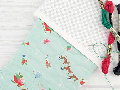 Blank Aqua North Pole Christmas Stocking with Cross Stitchable Cuff - Straight Style